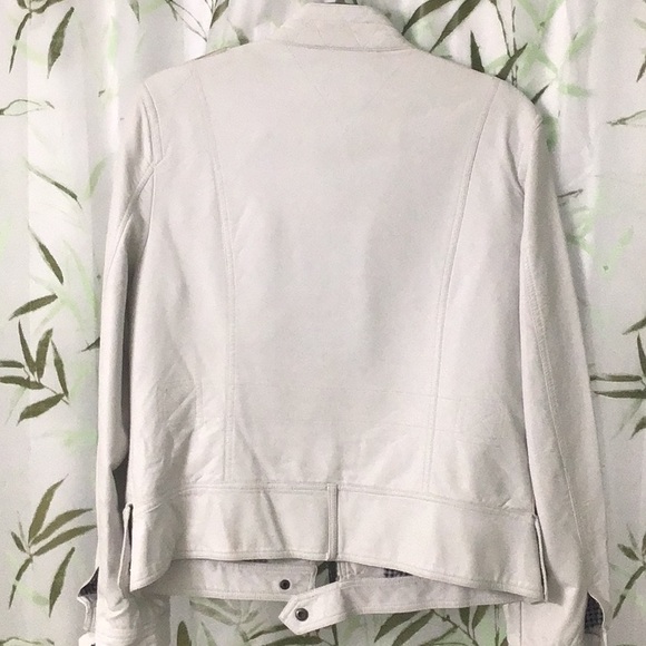 NWOT Black Rivit White Leather Look Jacket. Large. 100% Polyurethane, lined. - Picture 7 of 9